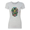 thumbnail image 2 of Day Of The Dead Calavera Skull Colorful Trippy | Womens Pop Culture Slim Fit Junior Tee, Heather Grey, 2XL, 2 of 4