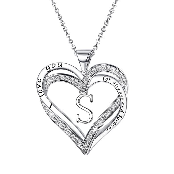 Collar de letra en forma de corazón para mujer Collar con colgante en forma de corazón plateado Wmkox8yii fajkfhkj133