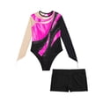 thumbnail image 5 of Haitryli Girls Shiny Long Sleeve Ballet Dance Leotard Gymnastics with Sports Shorts 2Pcs Tracksuit Performance Costume Hot Pink&Black 8, 5 of 7