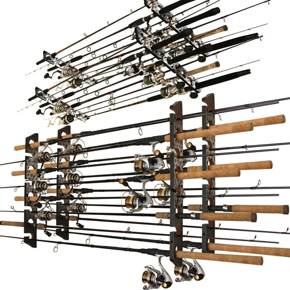 Rush Creek Creations 2-Pack Fishing Rod Rack – Holds 8 Rods – Ceiling or Wall Mount Organizer