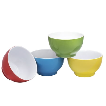 Everyday Ceramic Bowls - Cereal, Soup, Ice Cream, Salad, Pasta, Fruit, 20 oz. Set of 4, By Bruntmor (Multicolor)