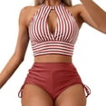 thumbnail image 3 of Swimsuit Women Summer Sexy Hollow Out Striped Prints Lace Up Backless Swimwear Summer Two Piece Swimsuit Beach Bikini Holiday Beach Swimming Swimsuits, 3 of 7