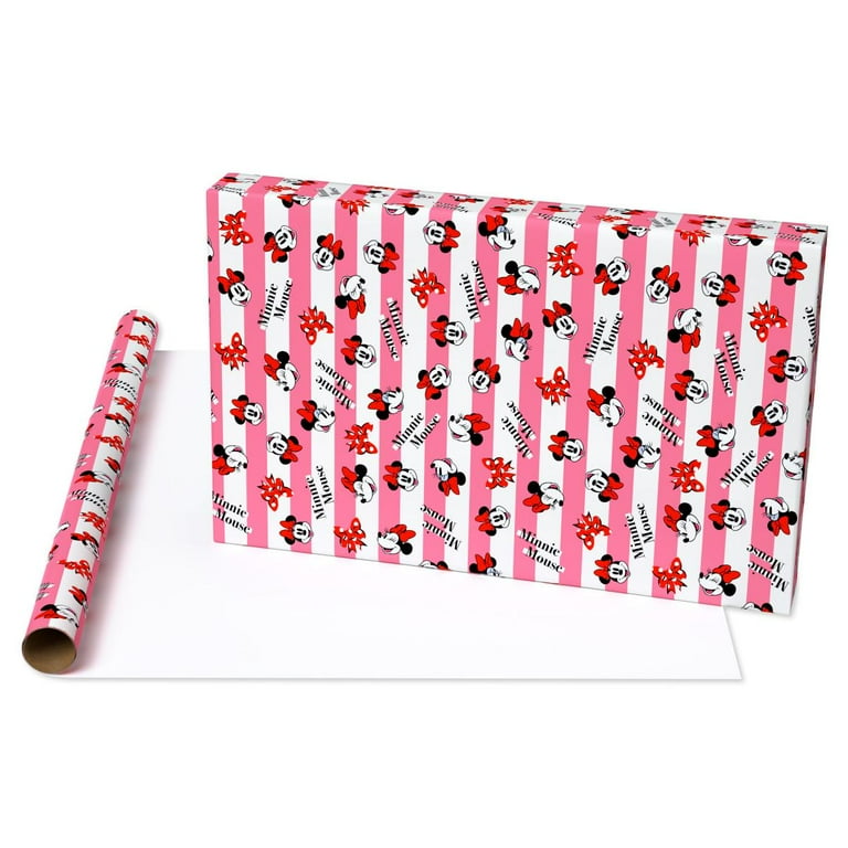 American Greetings 30 in. Minnie Mouse Wrapping Paper, Pink and White Stripes (1-Roll, 20 Sq. ft.)