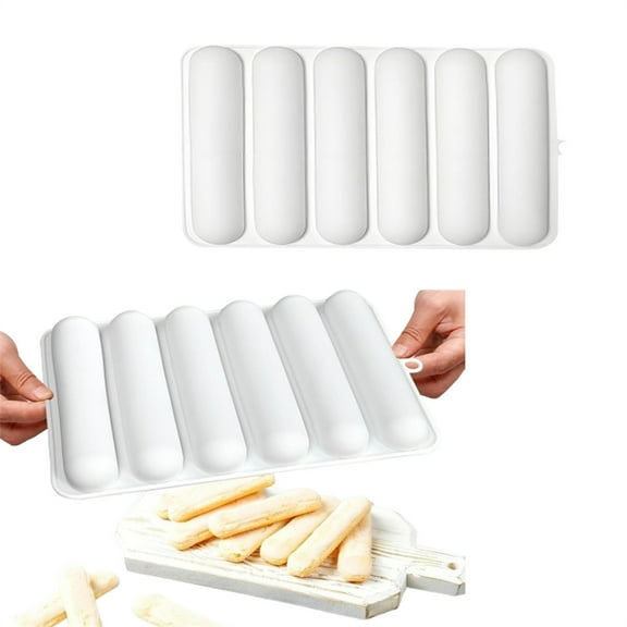 Triani 2Pcs Silicone Mold for Baking Finger Biscuit 6-Cavity Non-Stick Silicone Molds Chocolate Molds Baguette Baking Tray for Sandwich Bun Rolls(White)