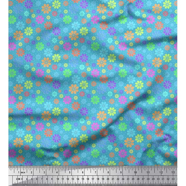 Soimoi Polyester Crepe Fabric Circle & Floral Artistic Printed Fabric 1 Yard 42 Inch Wide