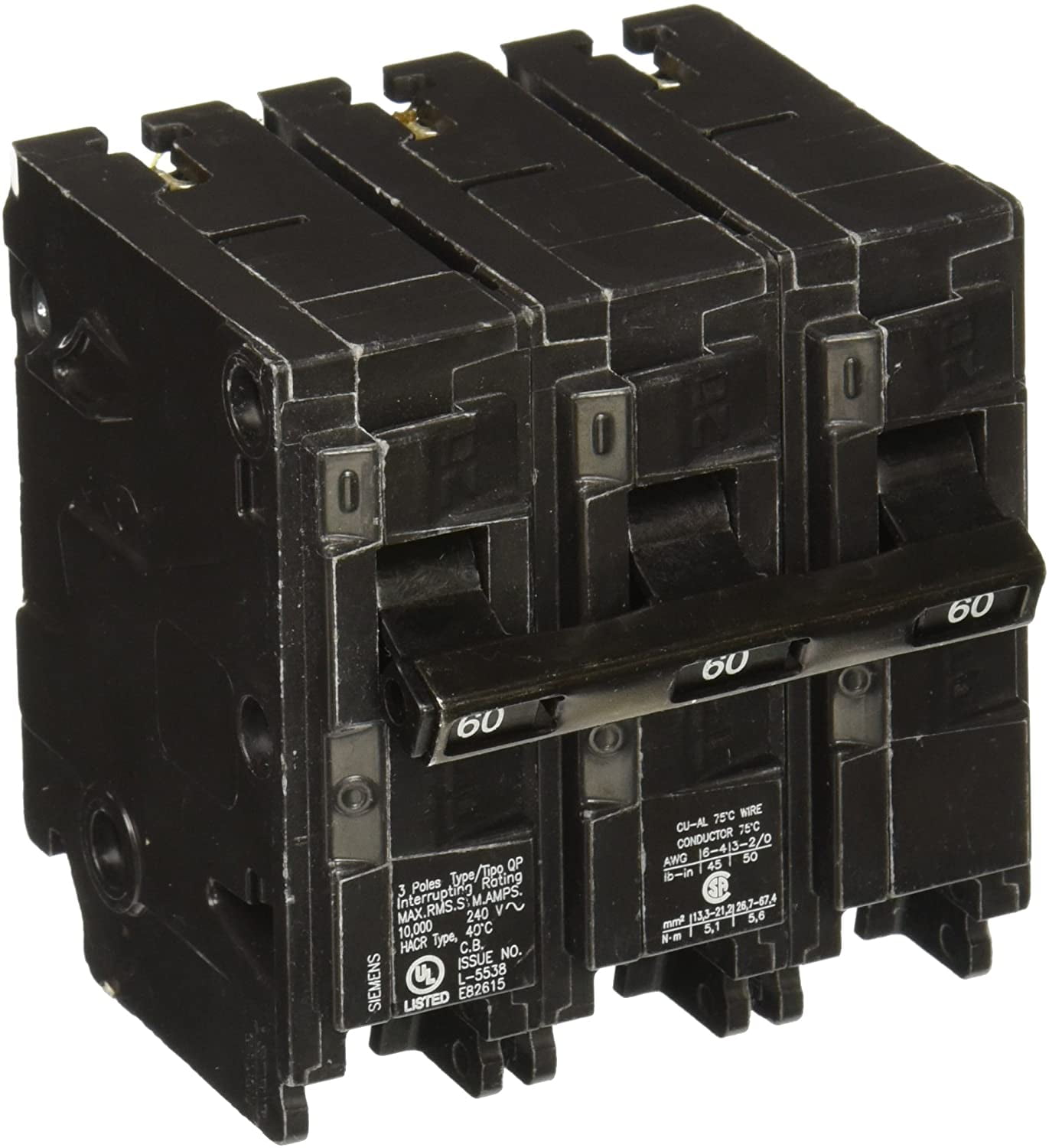 NEW Siemens Q360 3P 60A 240V Plug-In Molded Case Circuit Breaker 10kA@240V 