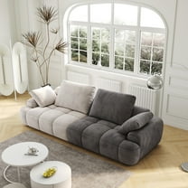 Modern 86.6″ Two-Seat Sofa in Beige with Grey Suede Fabric for Living Room