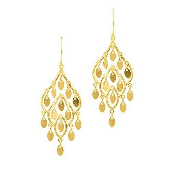 JewelStop 10k Real Yellow Gold Filigree Chandelier Dangle Earrings - 20mmX45mm, 1.71gr.