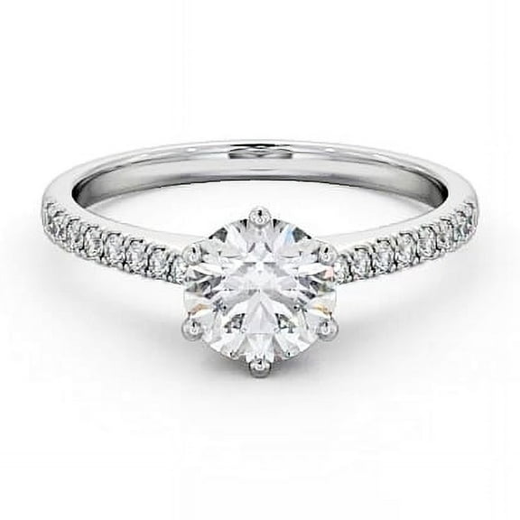 Spot Jewel 1.9 Ct Round Cut Lab Created Diamond Ring - 14K White Gold Plated Engagement Ring for Women - 6 Prong Solitaire with Accent - Special Gift for Her - Elegant Style
