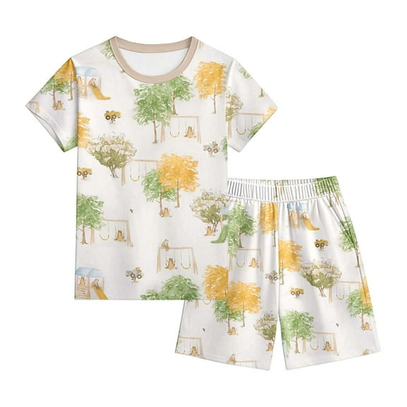 BOOMNY Child Boys Pajamas Sets 2 Peice Graphic Short Sleeve Sleepwear Tops Shorts Pjs Set for Kids Cozy Loungewear Homewear