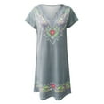 thumbnail image 5 of Gubotare Womens Summer Dress 2024 Mexican Dress Casual V-Neck Flower Print Short Sleeve V-neck Bohemian Mini Dress,Gray XL, 5 of 5