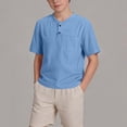 thumbnail image 3 of Ugoldhm Boys' Henley Short Sleeve T-Shirt Lightweight Solid Color with Chest Pocket Casual Tee, 3 of 8