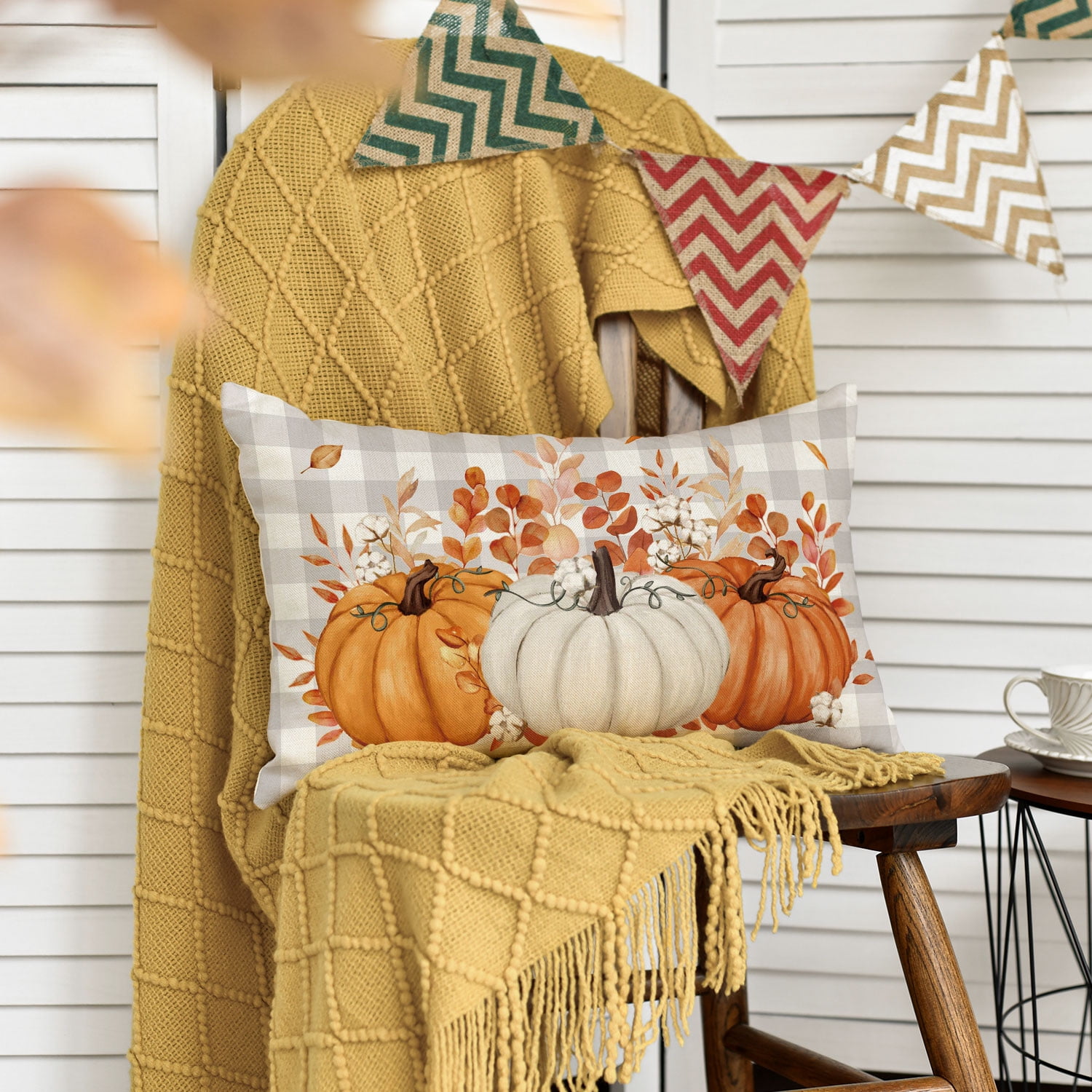 AVOIN Thanksgiving Throw Pillow Covers - Turkey Pumpkin Pattern, 20x20 Inch, Set Of 4, For Sofa Couch Decor