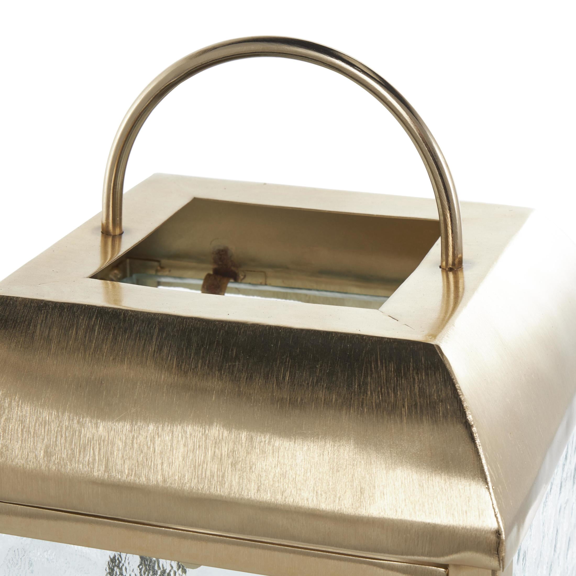 DecMode Gold Metal Candle Lantern with Pebbled Glass