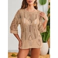 thumbnail image 4 of DOKOTOO Cover Ups for Swimwear Women Crochet Hollow Out Tops for Woman 3/4 Sleeve Spring Summer Shirts Stretchy Beachwear Cover Up Tops, 4 of 9