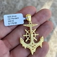 thumbnail image 5 of Ships Anchor Drip Iced CZ Pendant Gold Plated over Real 925 Sterling Silver, 5 of 6