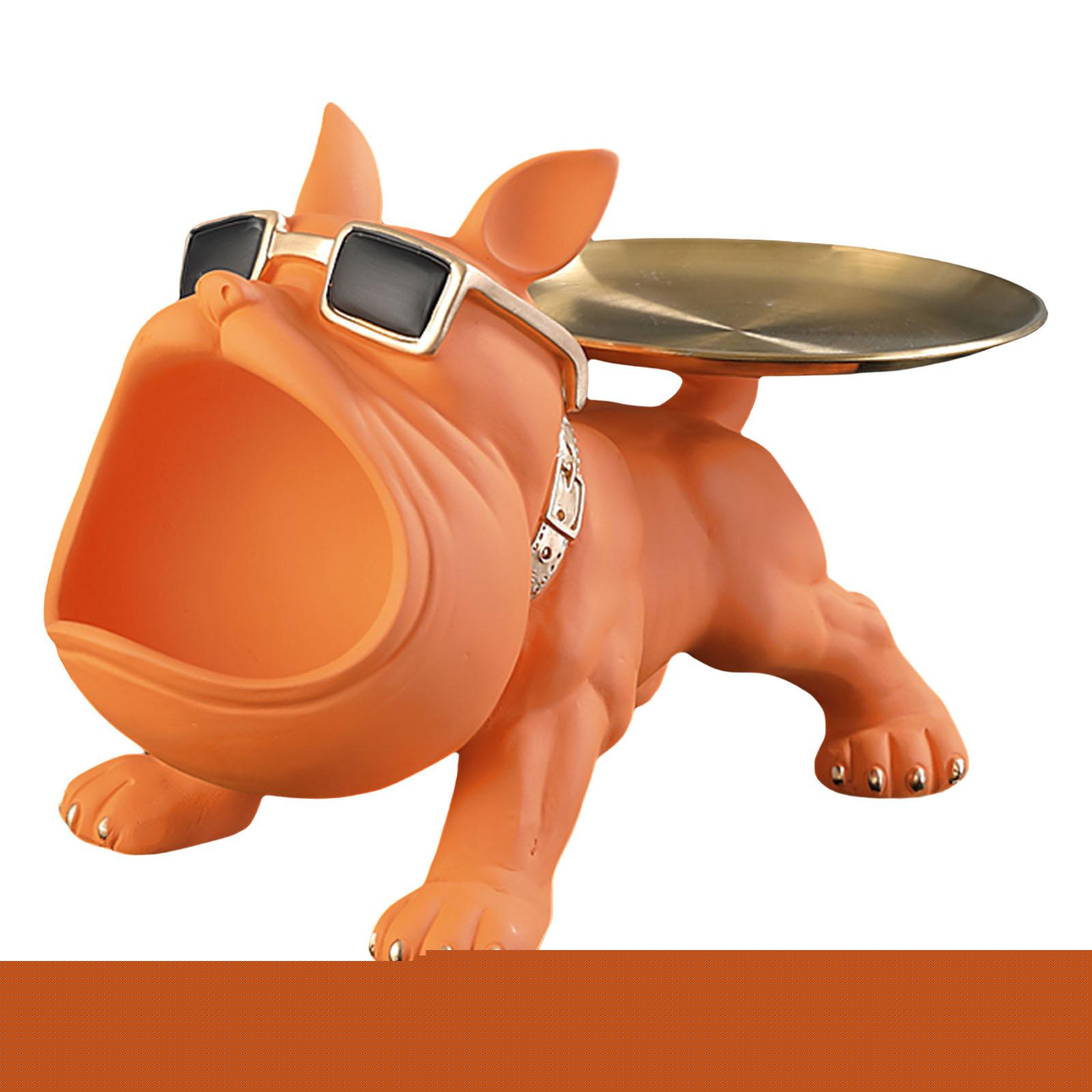 yuksok Dog Desk Storage Tray Statue Fruit Tray Animal Sculpture Desk Sundries Container Orange
