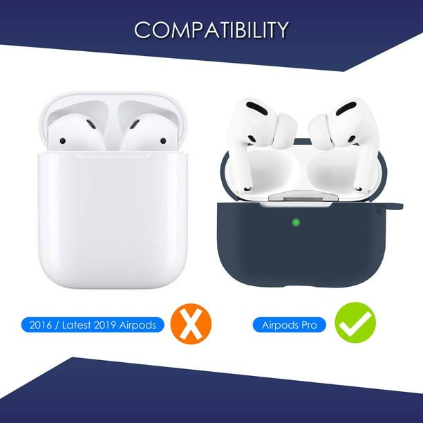Insten Shockproof Silicone Protective Skin Compatible with Apple AirPods Pro Charging Case, Supports Wireless Charging, Includes Carabiner Keychain, Midnight - Walmart.com