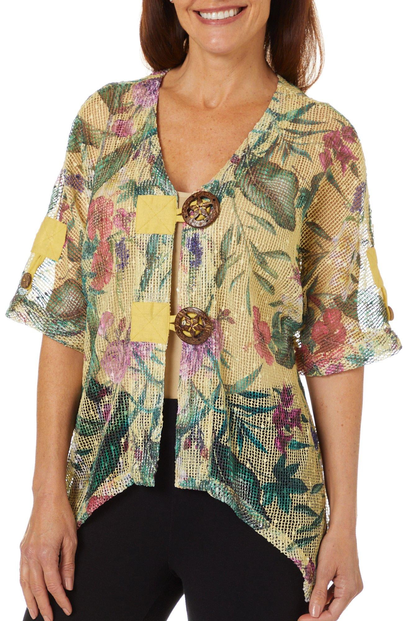 Coral Bay Coral Bay Womens Tropical Floral Mesh Cardigan Walmart