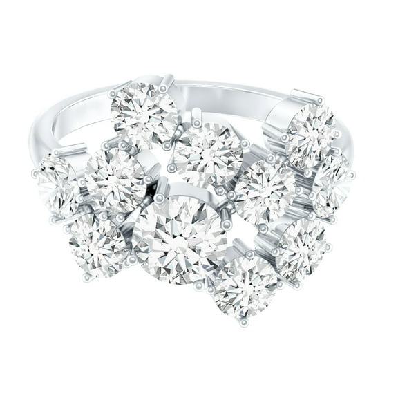 Rosec Jewels Certified Moissanite Cluster Engagement Ring - Statement Ring - D-VS1 Quality, 925 Sterling Silver, US 4.00