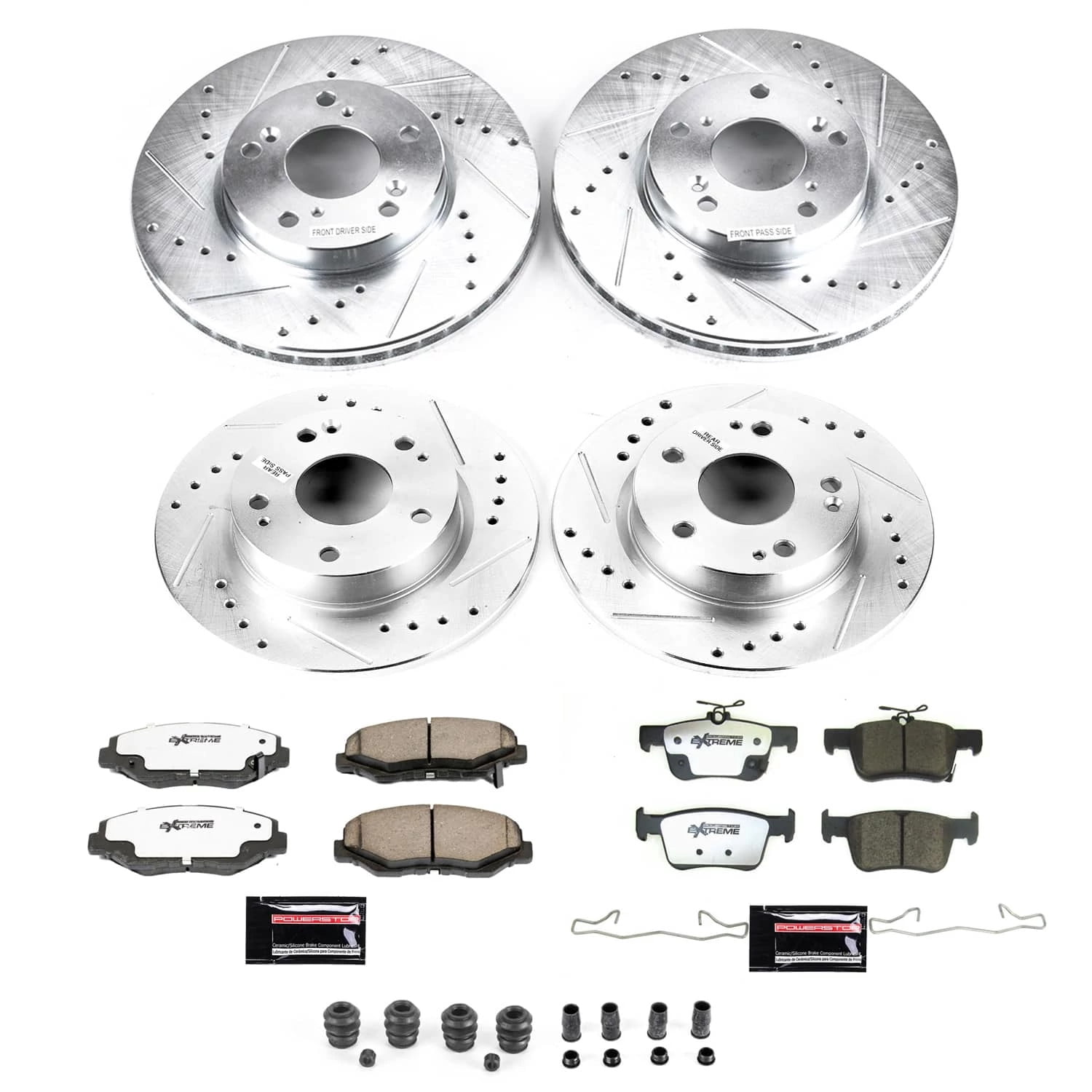 PowerStop Front and Rear Z26 Street Warrior Carbon-Fiber Ceramic Brake Pad and Drilled and Slotted Rotor Kit Fits: HONDA Select Models K8620-26