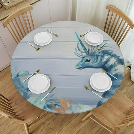 

FCXZI Sea Horse Fish Decorative Round Tablecloth Stain-Resistant 100% Polyester for Picnic Dining Kitchen Farmhouse Outdoor Camping - Indoor & Outdoor Use 42 -46