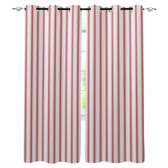 Blackout Curtains for Bedroom, Red Striped Room Darkening Window Drapes for Living Room, Red White Stripes Farmhouse Thermal Insulated Grommet Curtains, 52x54 inch, 2 Panels