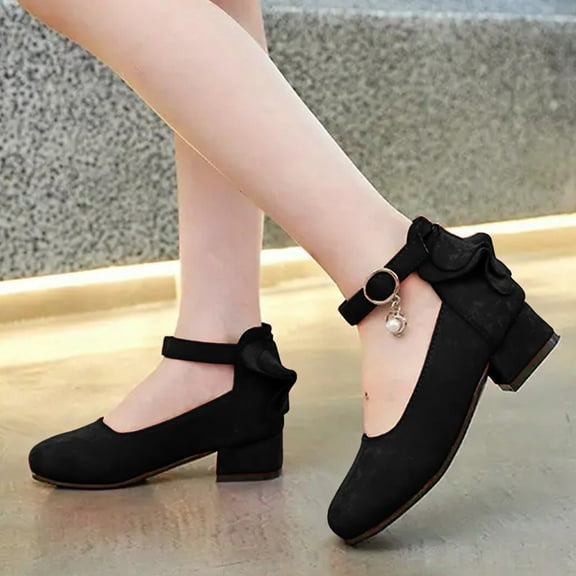 WERYOUNG Girls Sandals Summer Fashion Rhinestone Bow High Heel Princess Shoes Baby Versatile Party Wedding School Sandal,Black,4-4.5 Years