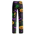 thumbnail image 5 of Halloween Pajama Pants for Women, Neon Splatter Pumpkin & Spiderweb Print Wide Leg Lounge Bottoms with Drawstring Waist, Soft Breathable Sleep Trousers, 1 Pair Light Green M, 5 of 5