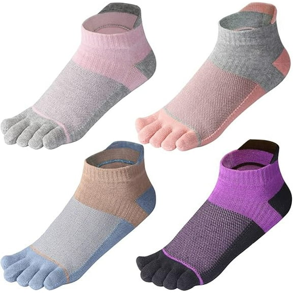 Women's Toe socks Cotton Lightweight No Show Five Fingers Running Socks 4 Pack
