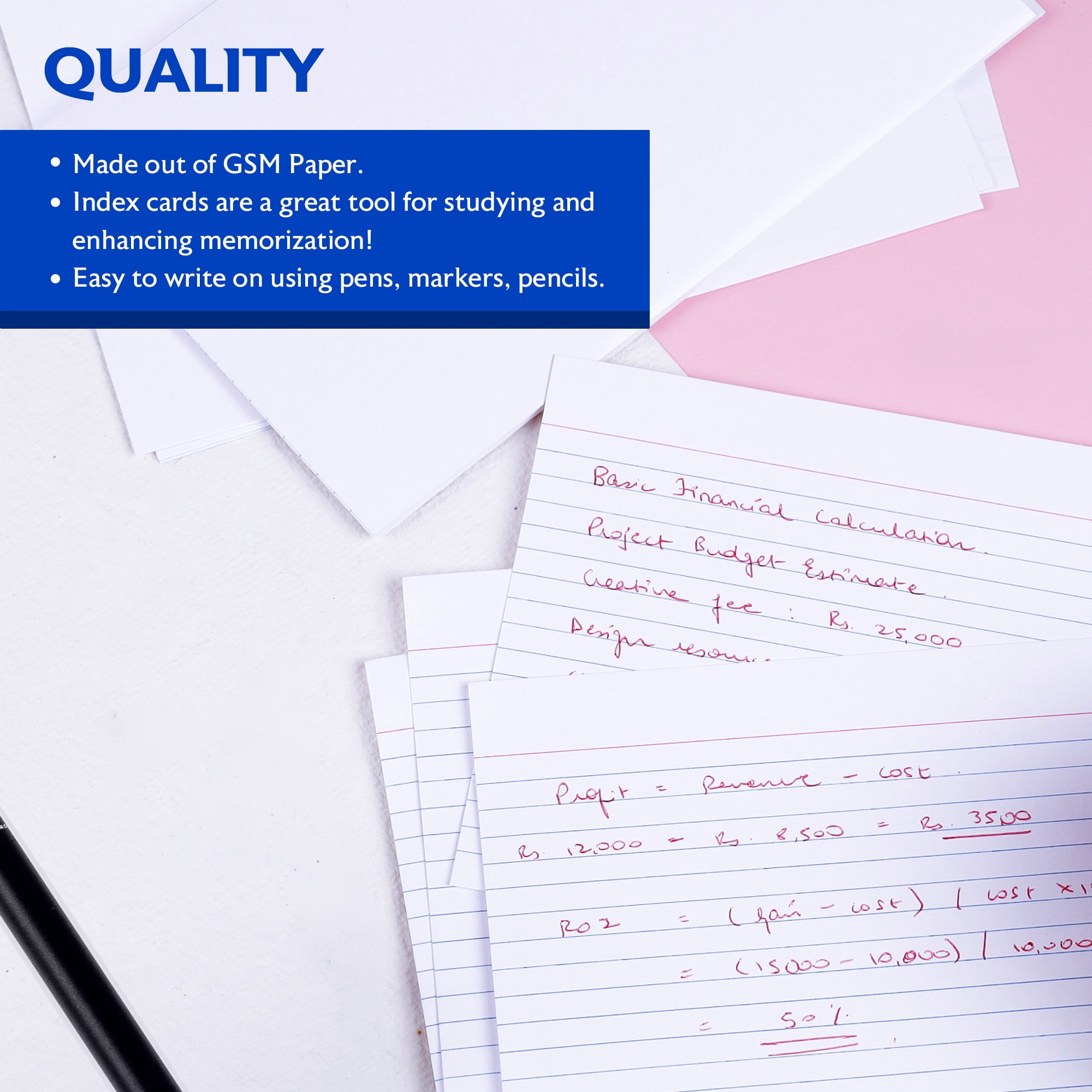 BAZIC Ruled Index Cards 5"X8" 2400 Count, White Ruled Lined Flashcards
