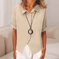 thumbnail image 2 of Pxxlle Button Down Shirts for Women Business Casual Short Sleeve Shirt Solid Color Curved Hem Blouses Dressy Lapel Tops Khaki XXL, 2 of 9