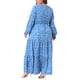thumbnail image 3 of Vestido largo de lunares para mujer de tallas grandes con mangas de farol y faldón con volantes 1X Azul, 3 of 6