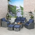 thumbnail image 2 of Outsunny Patio Furniture with Thick Cushions, 6 Pieces PE Wicker Patio Sectional Furniture Conversation Set with a Loveseat Sofa, 2 Recliner Chairs, 2 Footstools & Table, Dark Blue, 2 of 10