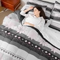 thumbnail image 4 of Feelyou Bohemian Aztec Women Bedding Comforter Set 7pcs, Vintage Bohemian Mandala King Bedding Sets, Grey White Triangle Polkadot Reversible Bed Sheets, Lightweight Room Decor, 4 of 8