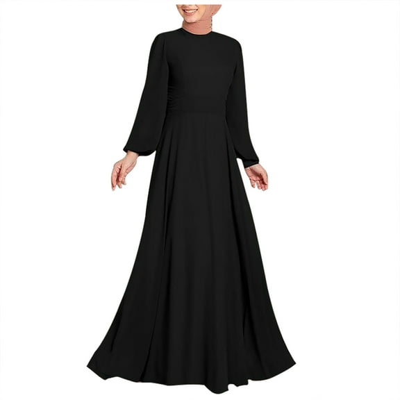 Abayas Maxi Dresses for Women Islamic Muslim Kaftan Abaya Dress Long Sleeve Flowy Dubai Turkish Dress Evening Gown