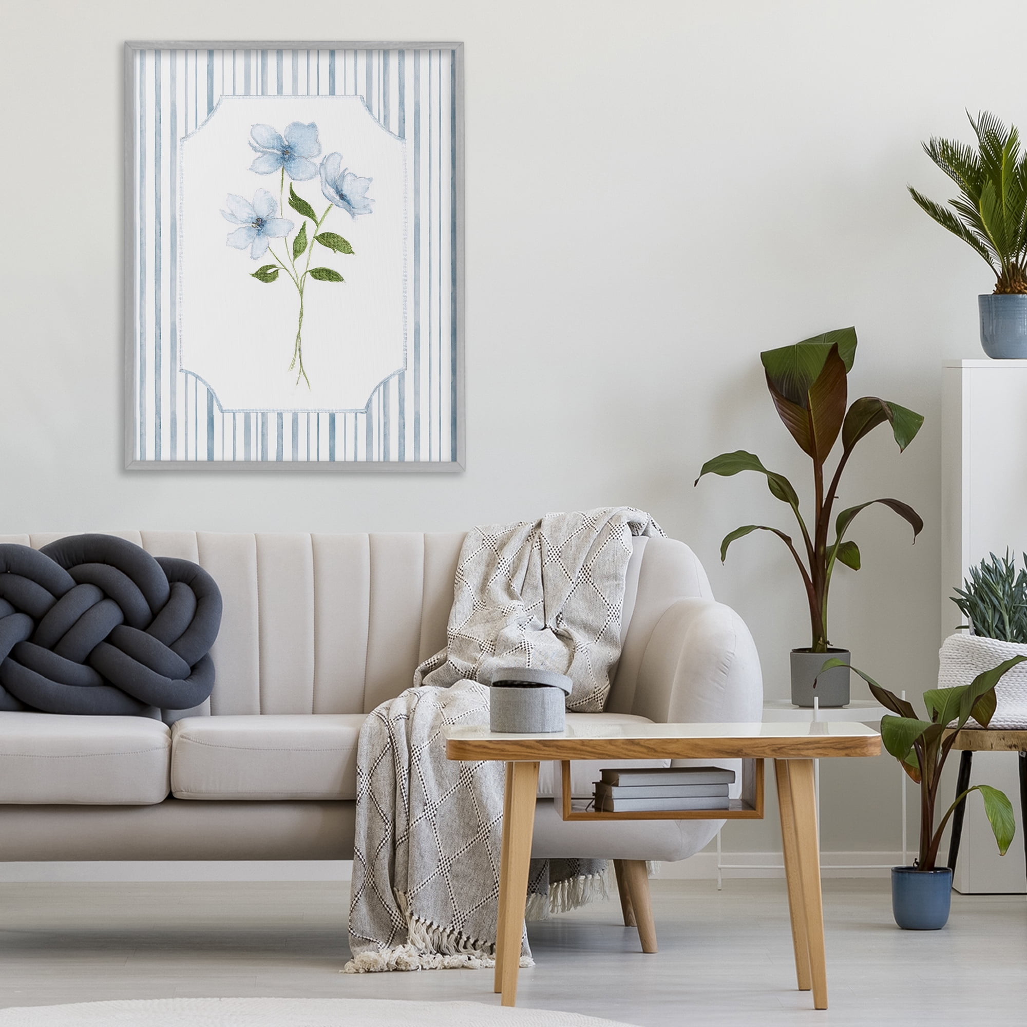 Stupell Industries Soft Blooms & Stripes Gray Framed Giclee Art, design by Tava Studios