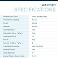 thumbnail image 5 of Waxman 4" Fixed Shower Head w/ 6-Spray Settings, White, 5 of 9
