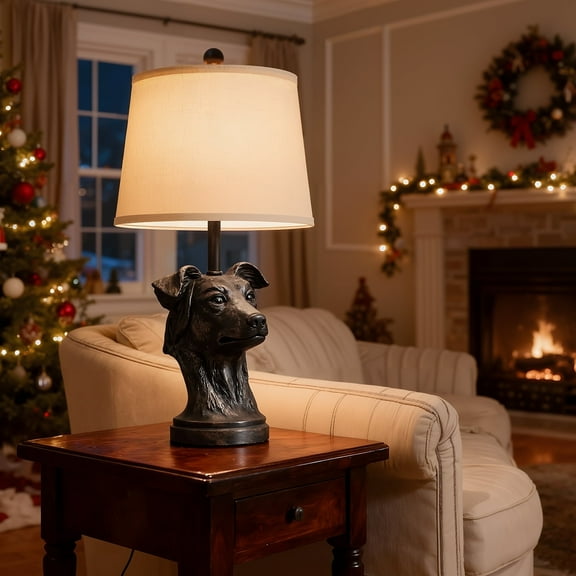 Modern Table Lamp with Linen Shade, 24inch Bedside Lamp with Rotary Switch & Included 9W LED Bulb for Nightstand, Living Room