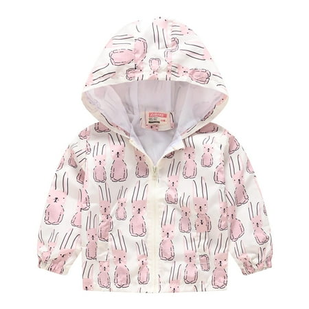 

BIZIZA Toddler Baby Jacket Long Sleeve Zip Up Hooded Cartoon Print Pockets Coat for 1-6Y Chlid Tops Pink 130