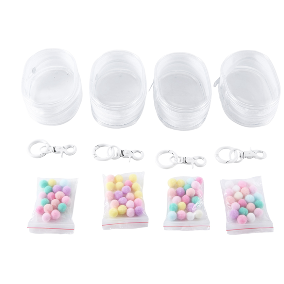 4PCS Jewelry Organizer Transparent Storage Box Pouch Box Keychain Bag Storage Case Thicken Wallet Cute Doll Bag, C