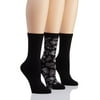 Women's H Halston HTFS431 Pattern Microfiber Nylon Crew Sock - 3 Pack (Black O/S)