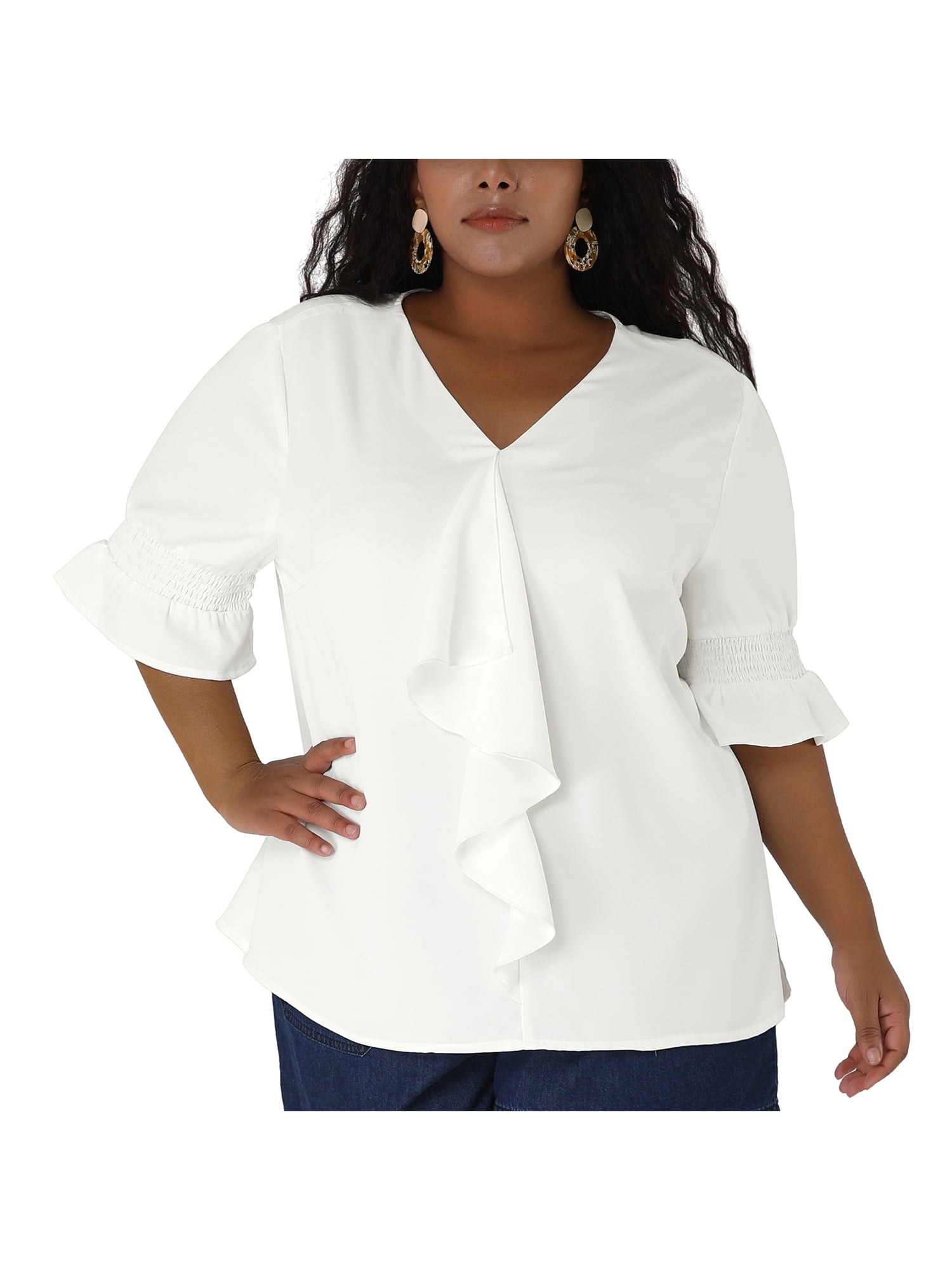 Women's Plus Size Ruffle Blouse V Neck 