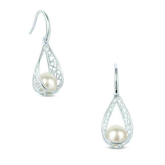 Gemistry White Cultured Freshwater Pearl Drop Earrings in Sterling Silver for Women