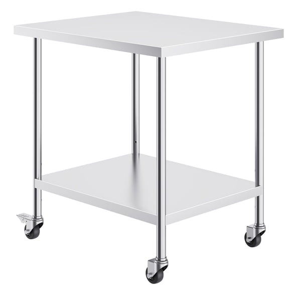 Commercial Stainless Steel Work Table with Wheels, 36" x 30" x 38", Adjustable Height Heavy Duty Kitchen Prep Table for Restaurant, Silver