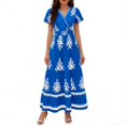 thumbnail image 6 of Aellinatey Women's Casual V-Neck Bohemian Maxi Dress, Flowy A-line Flared Sleeve Layered Floral Dress with Pockets, 6 of 9