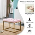 thumbnail image 6 of Velvet Shoe Changing Stool, Upholstered Footrest Ottoman with Golden Metal Base, Square Vanity Chair Tufted Footrest, Modern Sofa Stool Rest Stool for Clothes Shop, Living Room, Bedroom, Pink, 6 of 7
