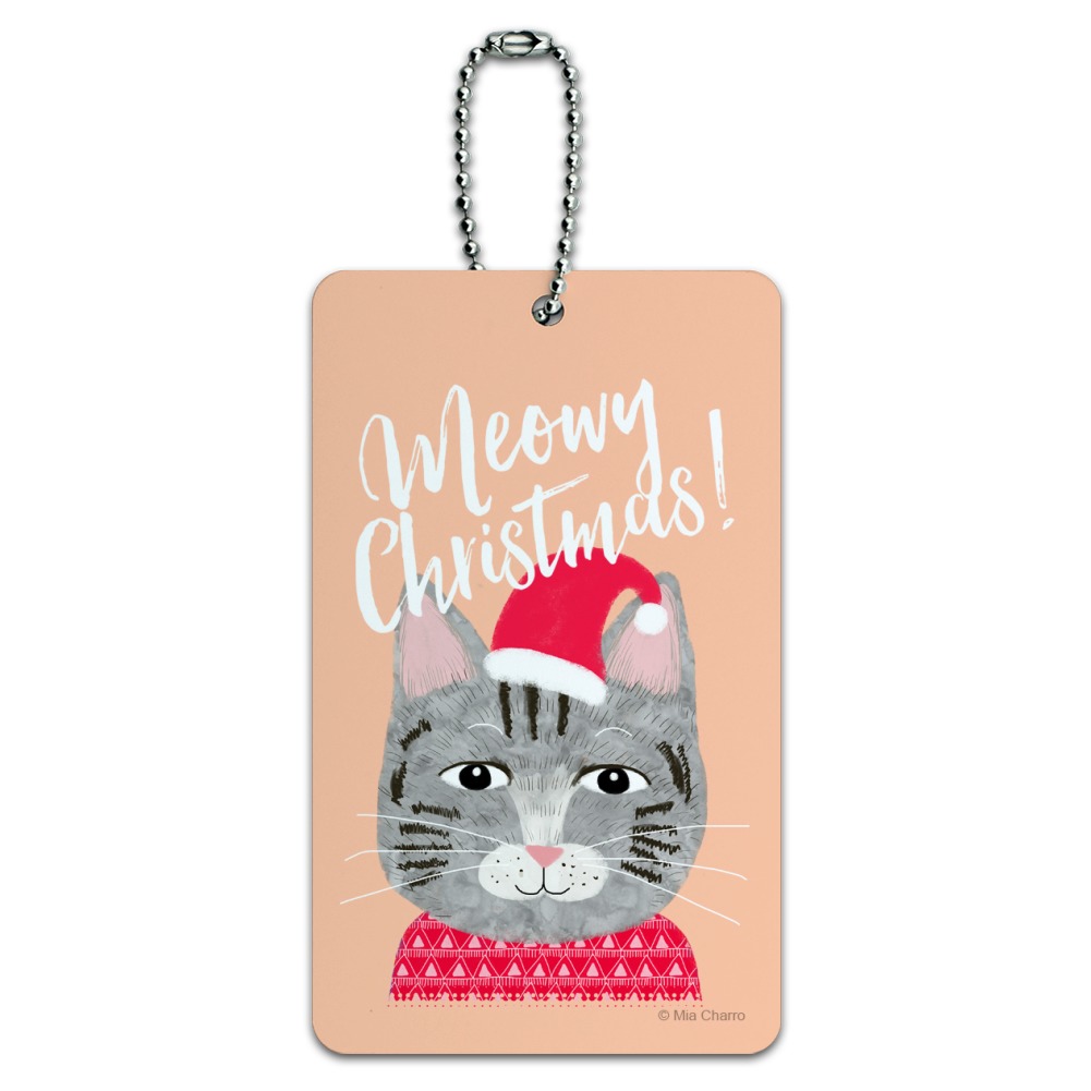 Meowy Merry Christmas Cat in Sweater and Hat Luggage Card Suitcase Carry-On ID Tag - image 1 of 8