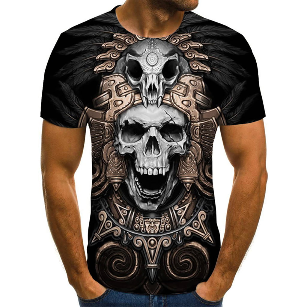 Mens T Shirt F_Gotal Mens 3D Printed Creative Graphic Skull Printed Short Sleeved Soft T Shirt for Men Tee Blouse Tops 