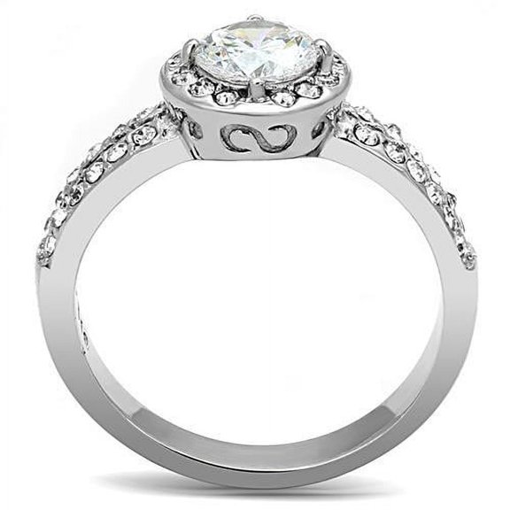 TK3021 - High polished (no plating) Stainless Steel Ring with AAA Grade CZ in Clear